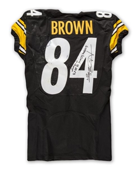 2013 Antonio Brown Pittsburgh Steelers Game Worn and Signed Home Jersey  9/22/13 Career High  2 TD 196 Yards! (Brown LOA)